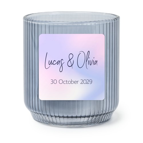 Personalised Blue Glass Tealight Holder with Square Stickers – Set of 6