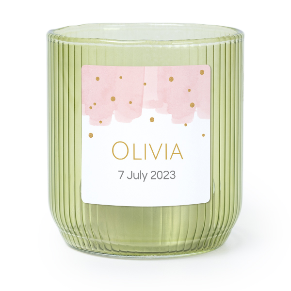 Personalised Green Glass Tealight Holder with Square Stickers – Set of 6
