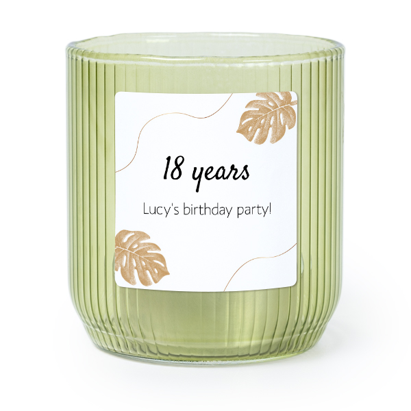 Personalised Green Glass Tealight Holder with Square Stickers – Set of 6