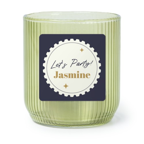 Fyrfadsholder i grønt glas med firkantede klistermærker – 6 stk