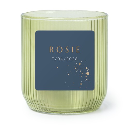 Personalised Green Glass Tealight Holder with Square Stickers – Set of 6