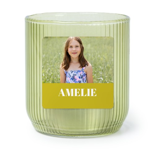 Personalised Green Glass Tealight Holder with Square Stickers – Set of 6