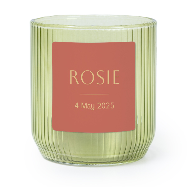 Personalised Green Glass Tealight Holder with Square Stickers – Set of 6