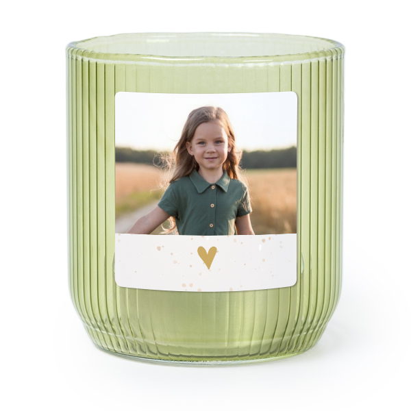 Personalised Green Glass Tealight Holder with Square Stickers – Set of 6