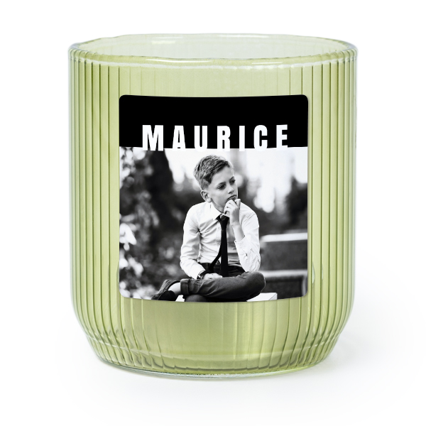 Personalised Green Glass Tealight Holder with Square Stickers – Set of 6