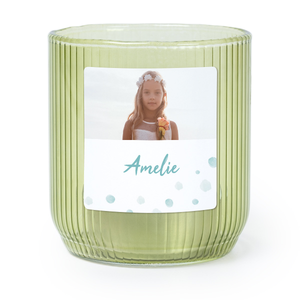 Personalised Green Glass Tealight Holder with Square Stickers – Set of 6
