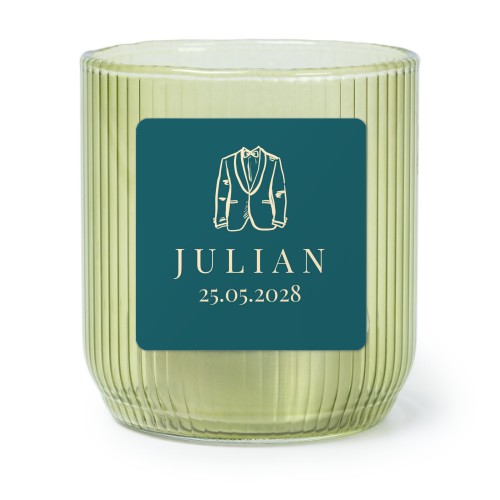 Lysholder i glass grønn med firkantede klistermerker - 6 stk Lysholder i glass grønn med firkantede klistermerker - 6 stk