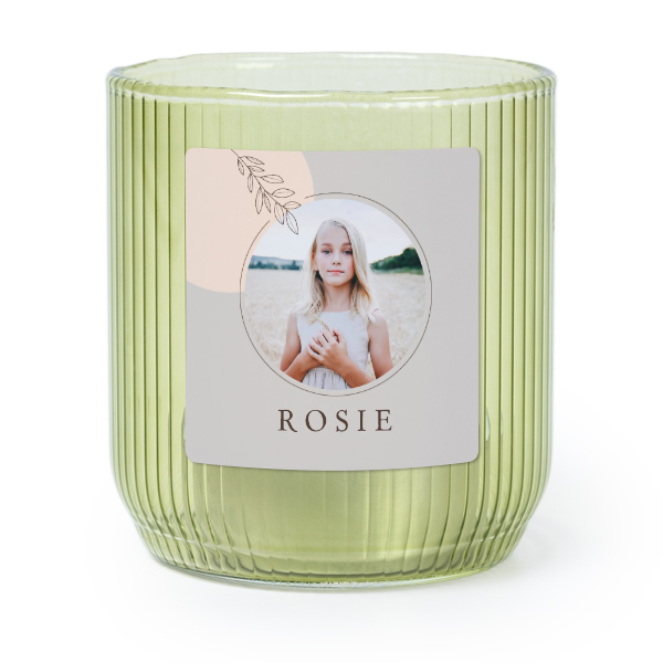 Personalised Green Glass Tealight Holder with Square Stickers – Set of 6