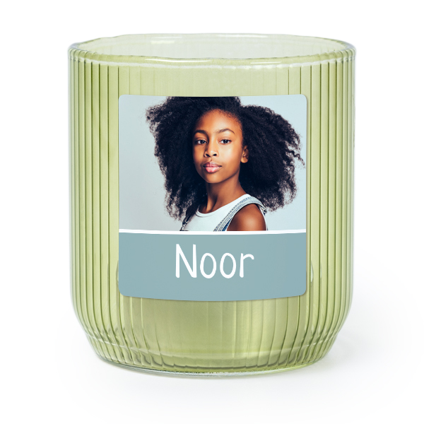 Personalised Green Glass Tealight Holder with Square Stickers – Set of 6