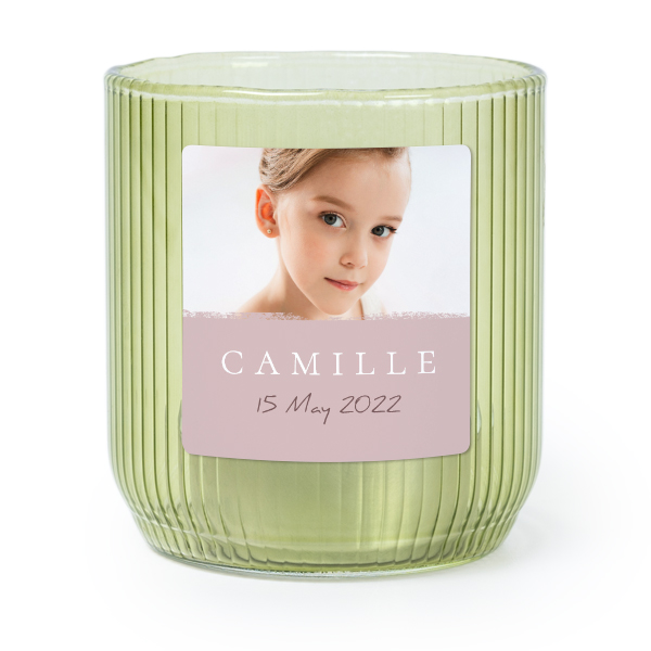 Personalised Green Glass Tealight Holder with Square Stickers – Set of 6
