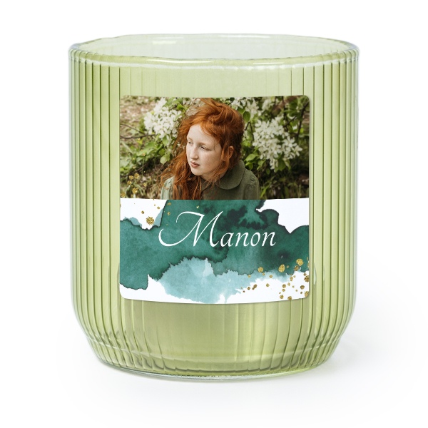 Personalised Green Glass Tealight Holder with Square Stickers – Set of 6