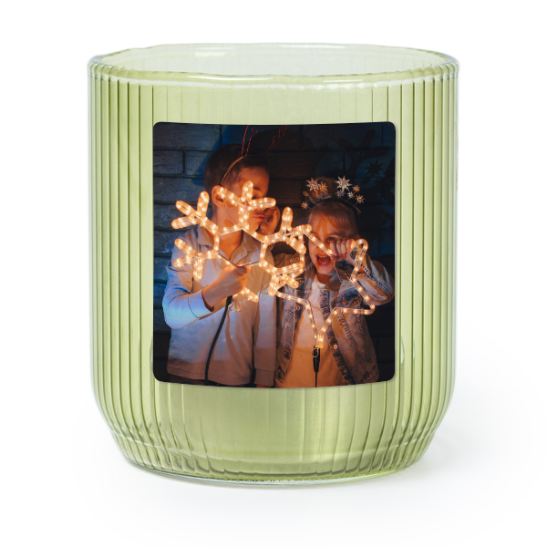 Personalised Green Glass Tealight Holder with Square Stickers – Set of 6