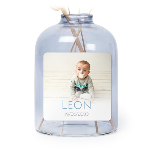 Glazen vaasjes blauw met vierkante sticker - set van 6