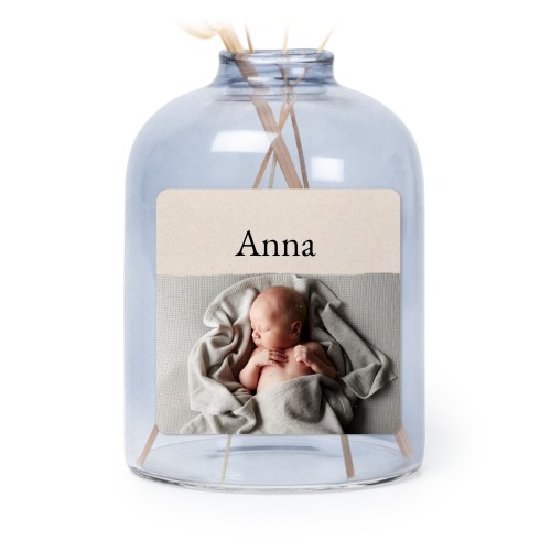 Personalised Blue Glass Vase with Square Stickers – Set of 6