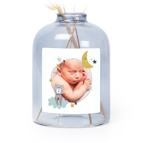 Glazen vaasjes blauw met vierkante sticker - set van 6