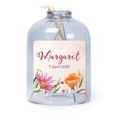 Glazen vaasjes blauw met vierkante sticker - set van 6