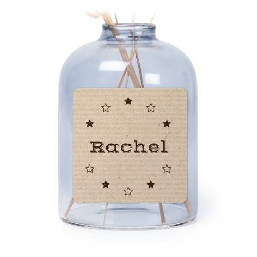 Glazen vaasjes blauw met vierkante sticker - set van 6