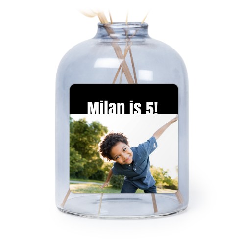 Mini-Glasvase blau mit Aufkleber Querformat - 6 Stück