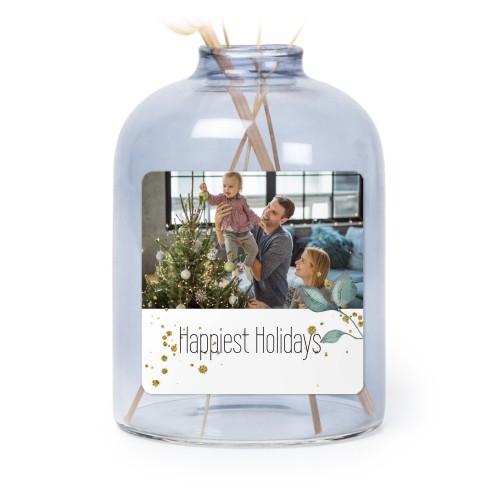 Petit vase verre bleu avec autocollant carré - Lot de 6