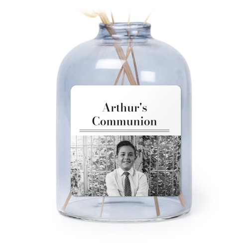 Personalised Blue Glass Vase with Square Stickers – Set of 6