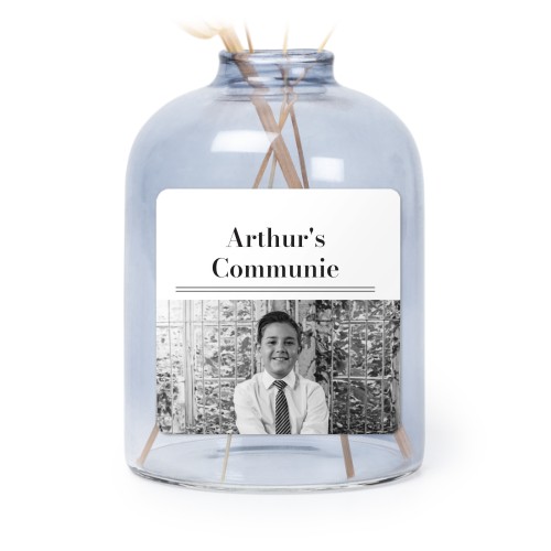 Glazen vaasjes blauw met vierkante sticker - set van 6