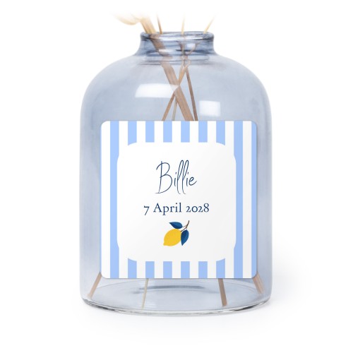 Personalised Blue Glass Vase with Square Stickers – Set of 6