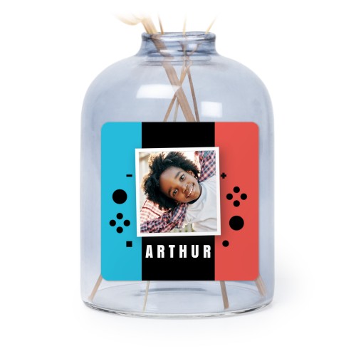 Glazen vaasjes blauw met vierkante sticker - set van 6