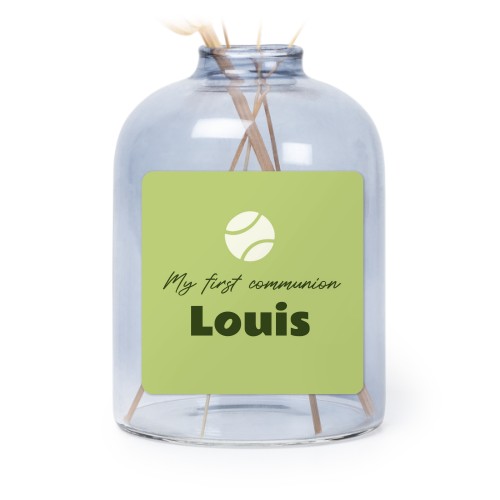 Personalised Blue Glass Vase with Square Stickers – Set of 6