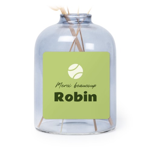 Petit vase verre bleu avec autocollant carré - Lot de 6 Petit vase verre bleu avec autocollant carré - Lot de 6