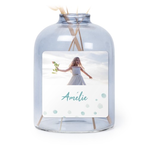 Personalised Blue Glass Vase with Square Stickers – Set of 6