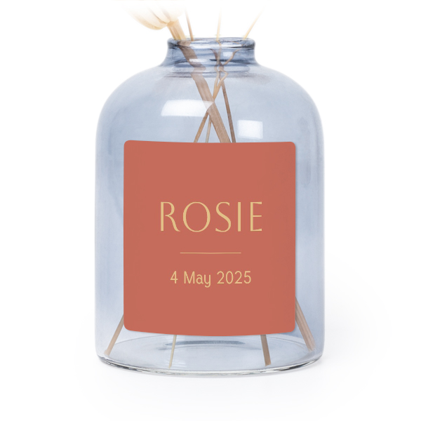 Personalised Blue Glass Vase with Square Stickers – Set of 6