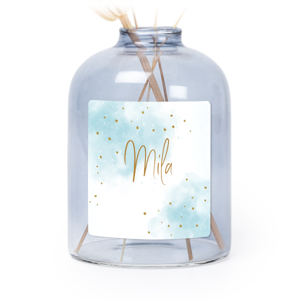 Petit vase verre bleu avec autocollant carré - Lot de 6 Petit vase verre bleu avec autocollant carré - Lot de 6