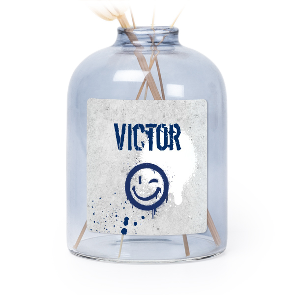 Personalised Blue Glass Vase with Square Stickers – Set of 6