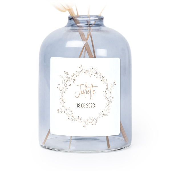 Glazen vaasjes blauw met vierkante sticker - set van 6 Glazen vaasjes blauw met vierkante sticker - set van 6
