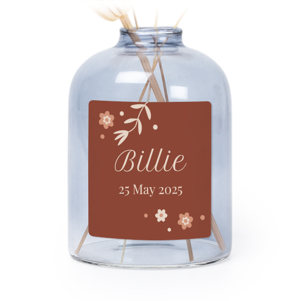 Personalised Blue Glass Vase with Square Stickers – Set of 6