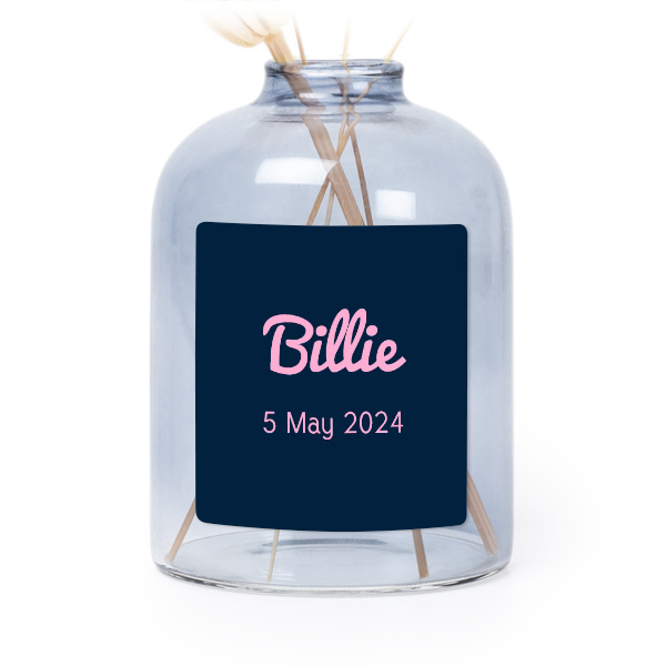 Personalised Blue Glass Vase with Square Stickers – Set of 6