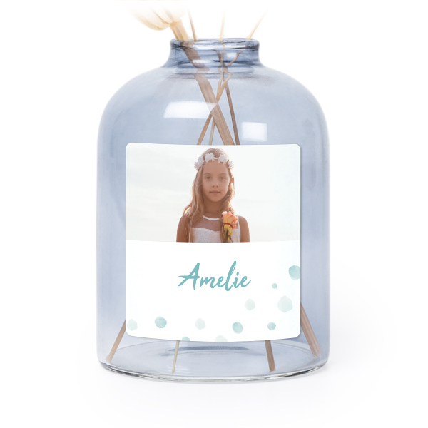 Personalised Blue Glass Vase with Square Stickers – Set of 6