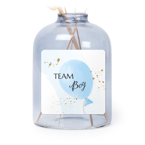 Glazen vaasjes blauw met vierkante sticker - set van 6 Glazen vaasjes blauw met vierkante sticker - set van 6