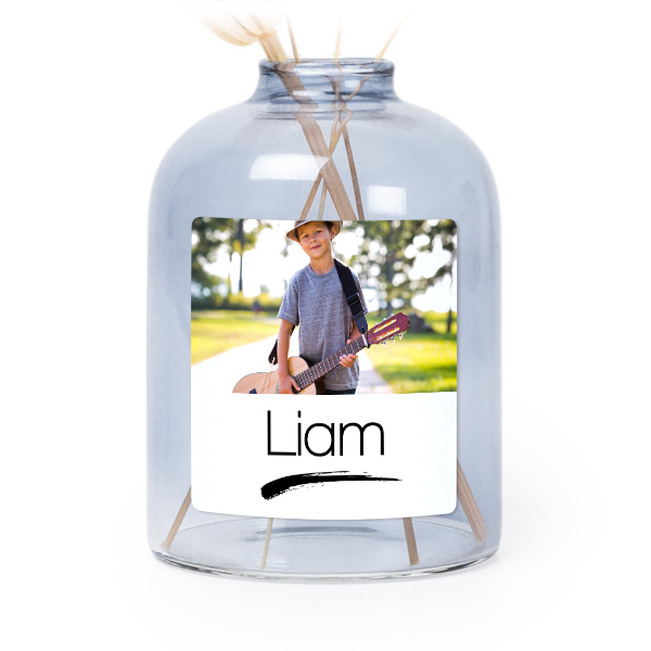 Mini-Glasvase blau mit Aufkleber Querformat - 6 Stück