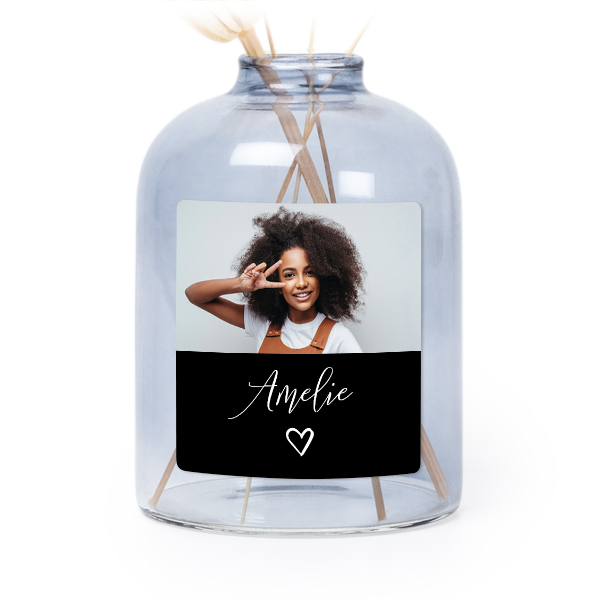 Glazen vaasjes blauw met vierkante sticker - set van 6