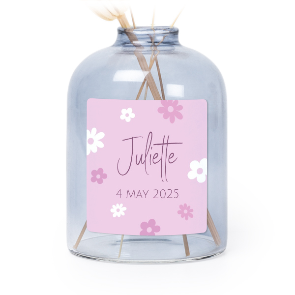 Personalised Blue Glass Vase with Square Stickers – Set of 6