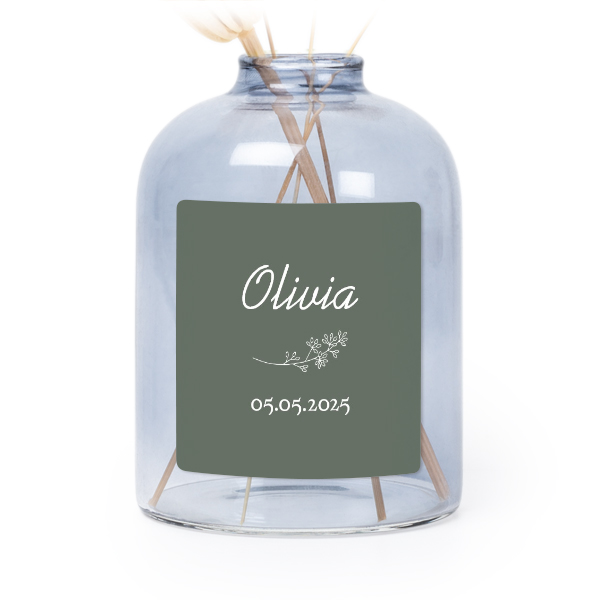 Personalised Blue Glass Vase with Square Stickers – Set of 6