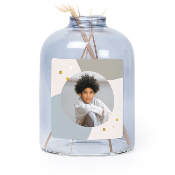 Glazen vaasjes blauw met vierkante sticker - set van 6