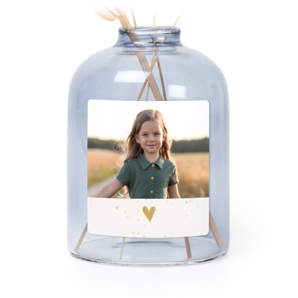 Glazen vaasjes blauw met vierkante sticker - set van 6 Glazen vaasjes blauw met vierkante sticker - set van 6