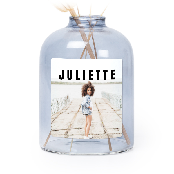 Personalised Blue Glass Vase with Square Stickers – Set of 6