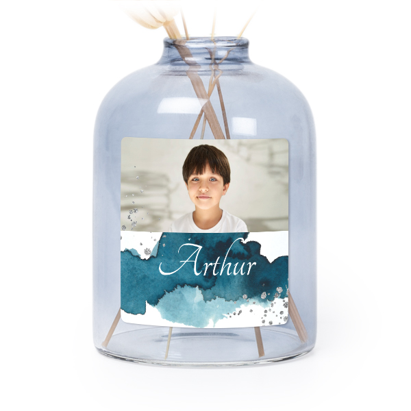 Personalised Blue Glass Vase with Square Stickers – Set of 6 Personalised Blue Glass Vase with Square Stickers – Set of 6