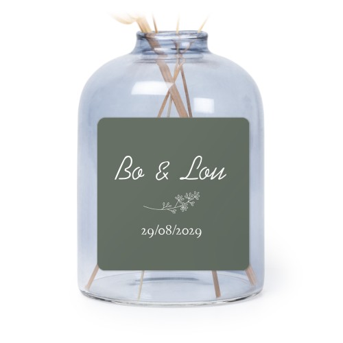 Personalised Blue Glass Vase with Square Stickers – Set of 6
