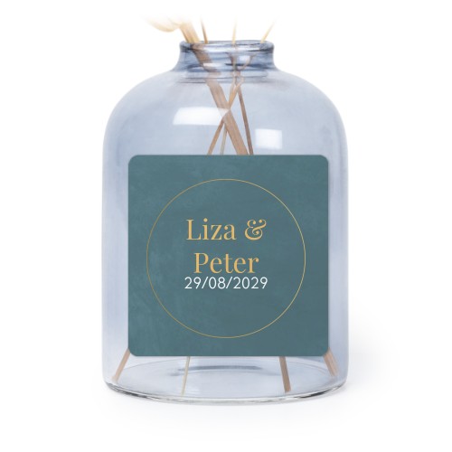 Personalised Blue Glass Vase with Square Stickers – Set of 6