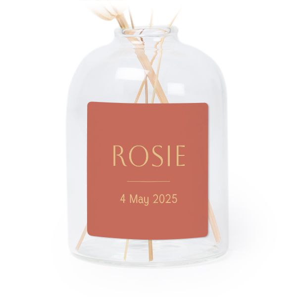 Personalised Clear Glass Vase with Square Stickers – Set of 6