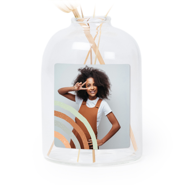 Petit vase verre transparent avec autocollant carré - Lot de 6 Petit vase verre transparent avec autocollant carré - Lot de 6